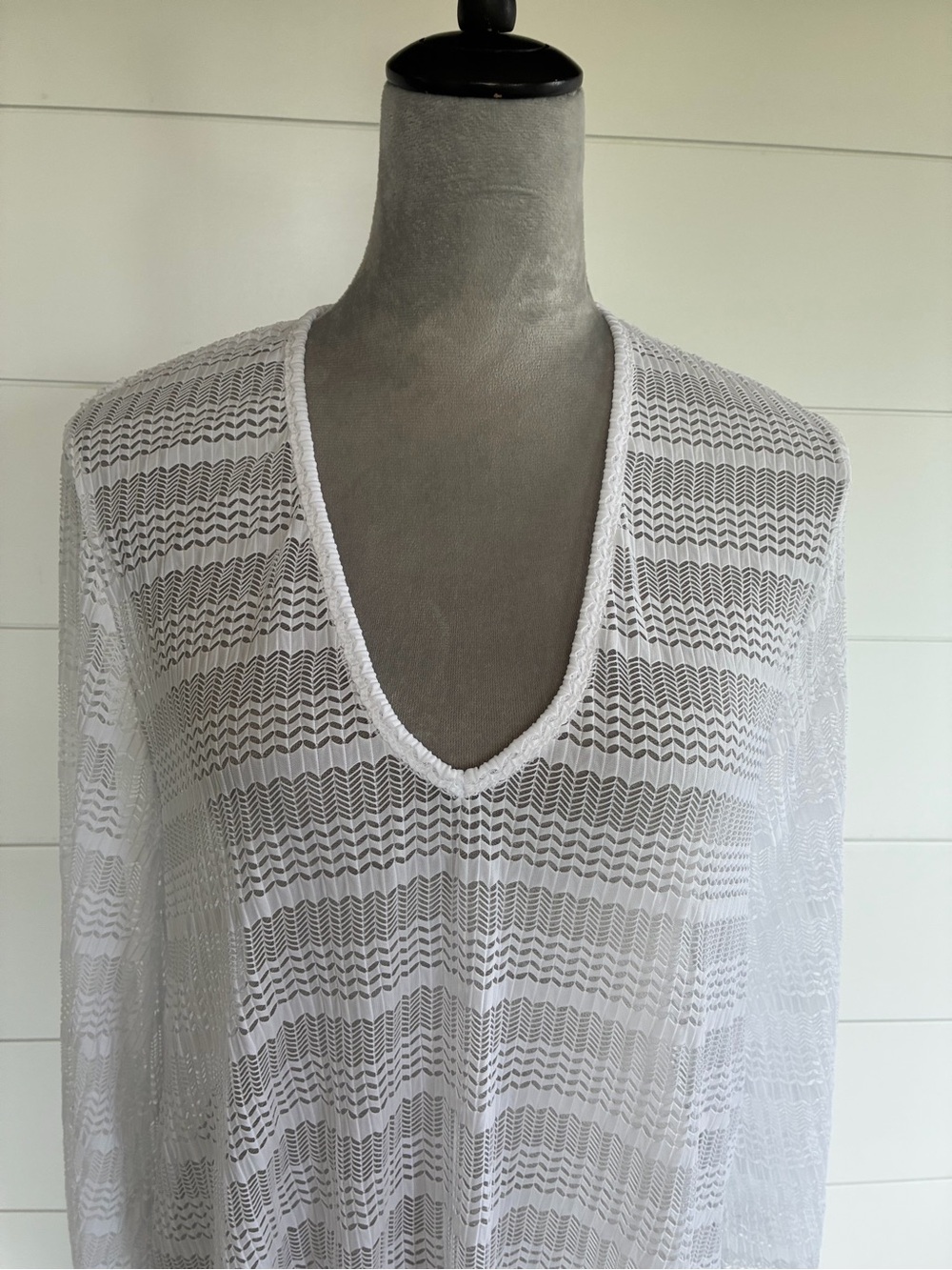Jordan Taylor White V-Neck Sheer Crochet Swim Coverup Sz L NWT/0260 - Picture 2 of 6